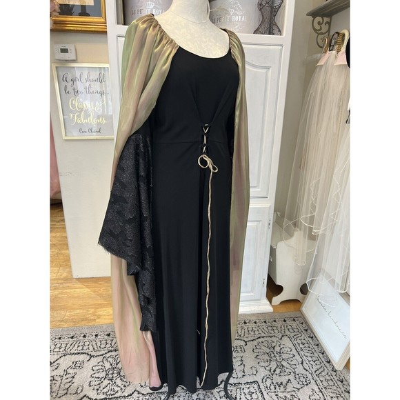 Shakespearian Dress Costume Black Ponte Knit Silk Cape Long Sleeves Front Tie M - Picture 9 of 9